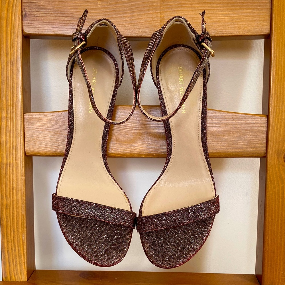 Stuart Weitzman Glittery Red/Brown Block Heels Sz… - image 2